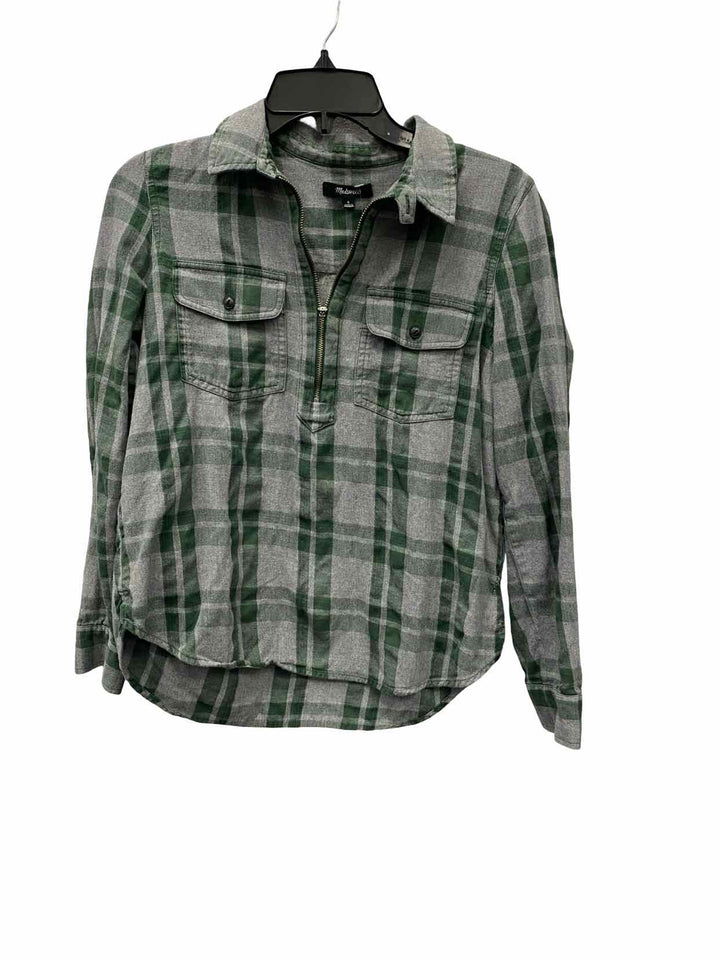 MadeWell Size S Green Grey Plaid Long Sleeve Shirts