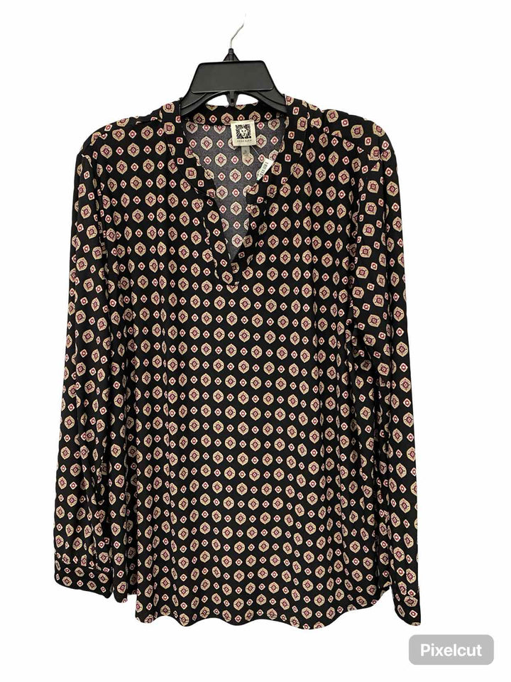 Ann Klein Size XL Black Pink Print Long Sleeve Shirts