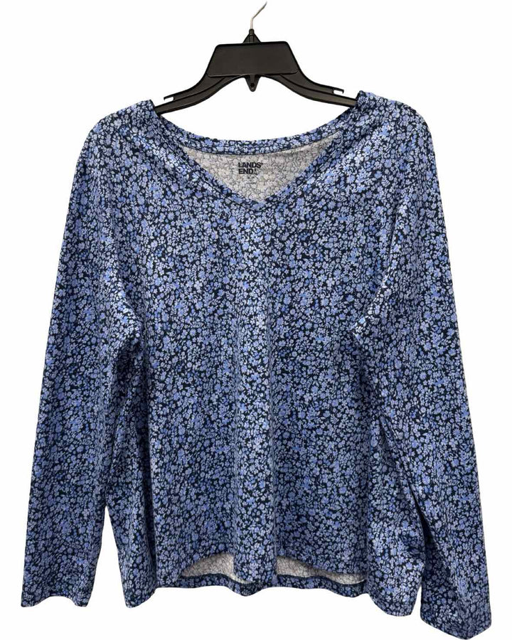 Lands End Size XL Blue Multi Flowers 100% cotton Long Sleeve Shirts