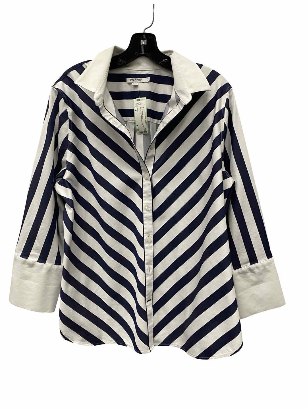 Chico's Size 14 White navy Striped Long Sleeve Shirts