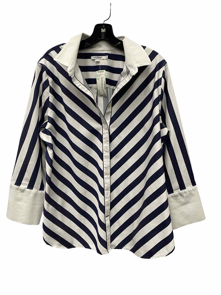 Chico's Size 14 White navy Striped Long Sleeve Shirts