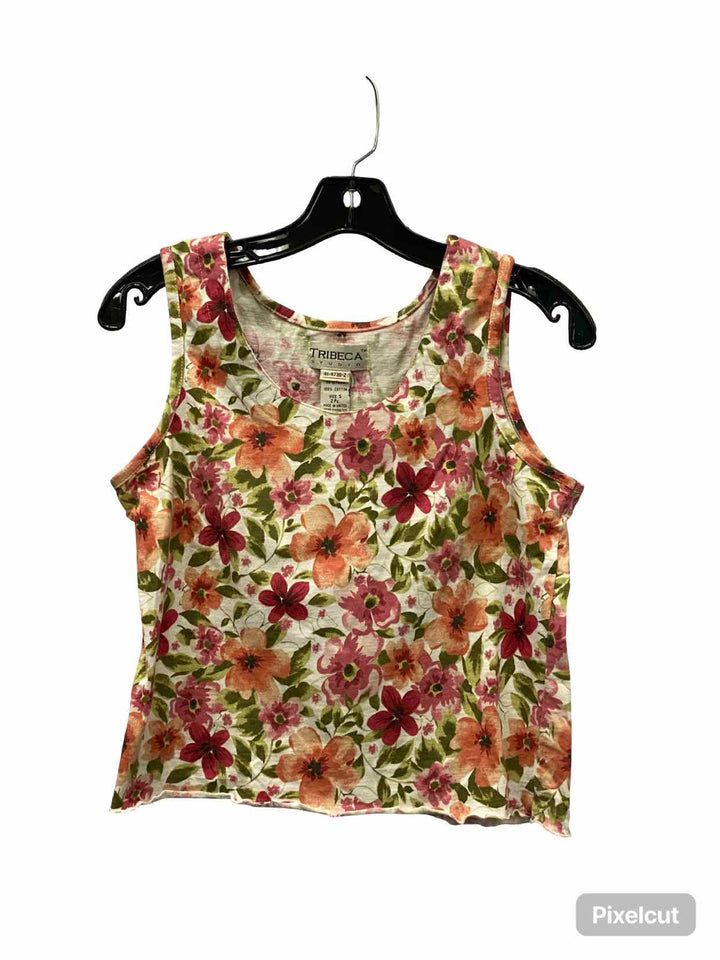 Tribeca Size S Pink Floral 100% cotton Tank Top