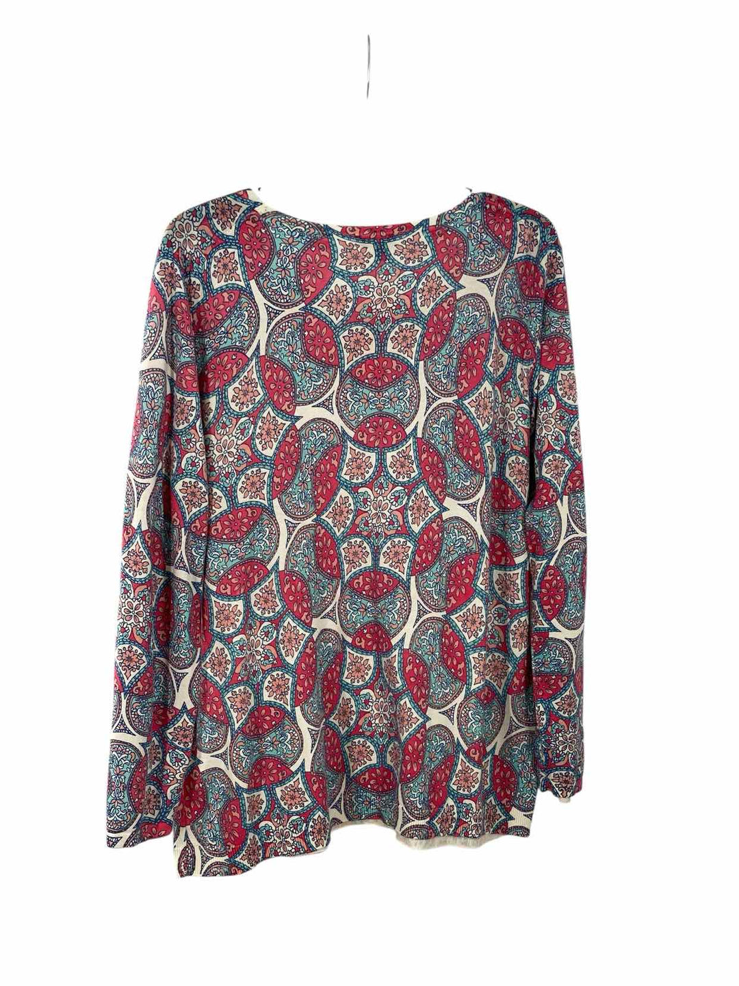 Talbots Size 1X Pink/Blue White Print Long Sleeve Shirts