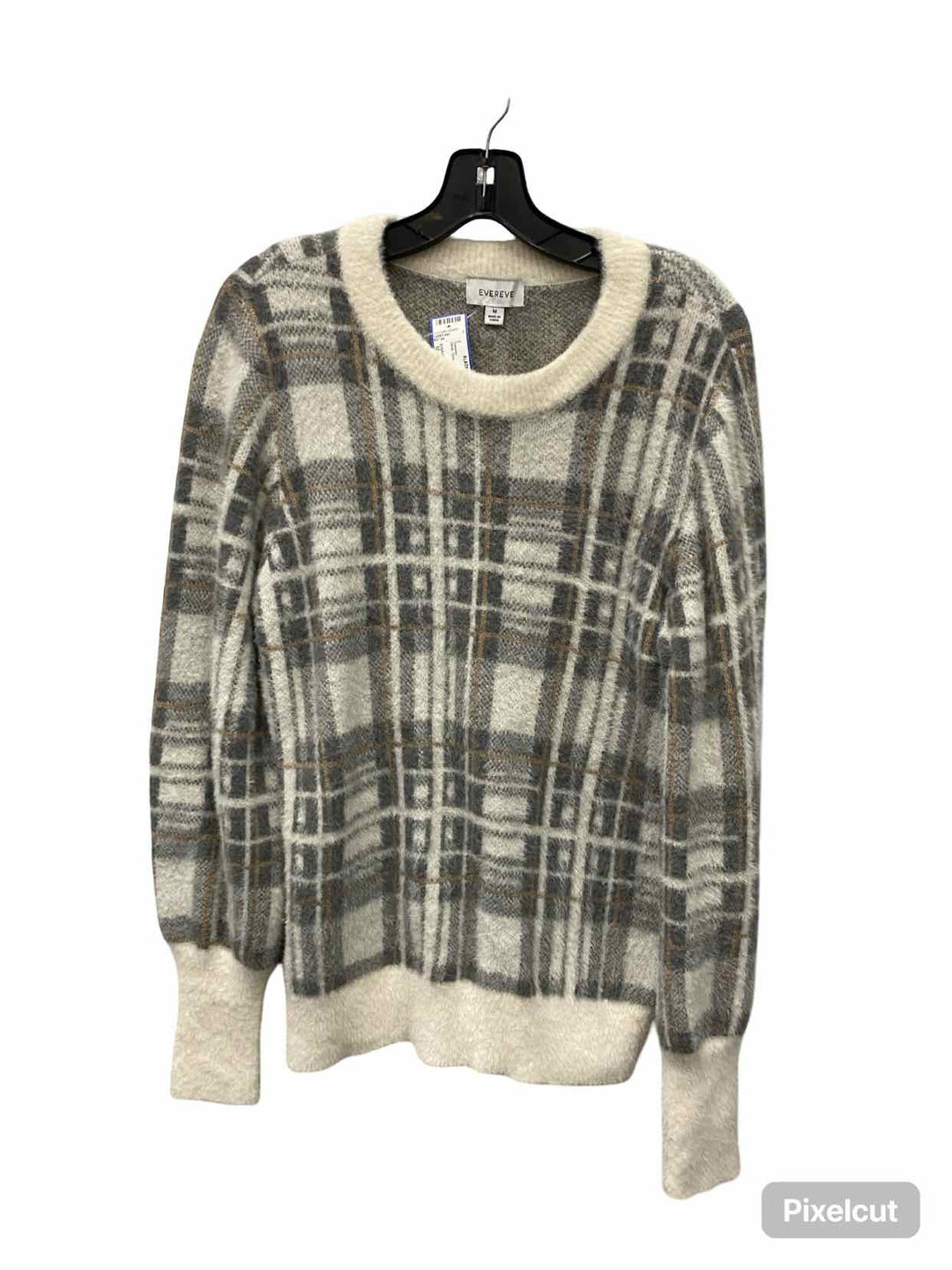 EVEREVE Size M White Gray Plaid Sweater