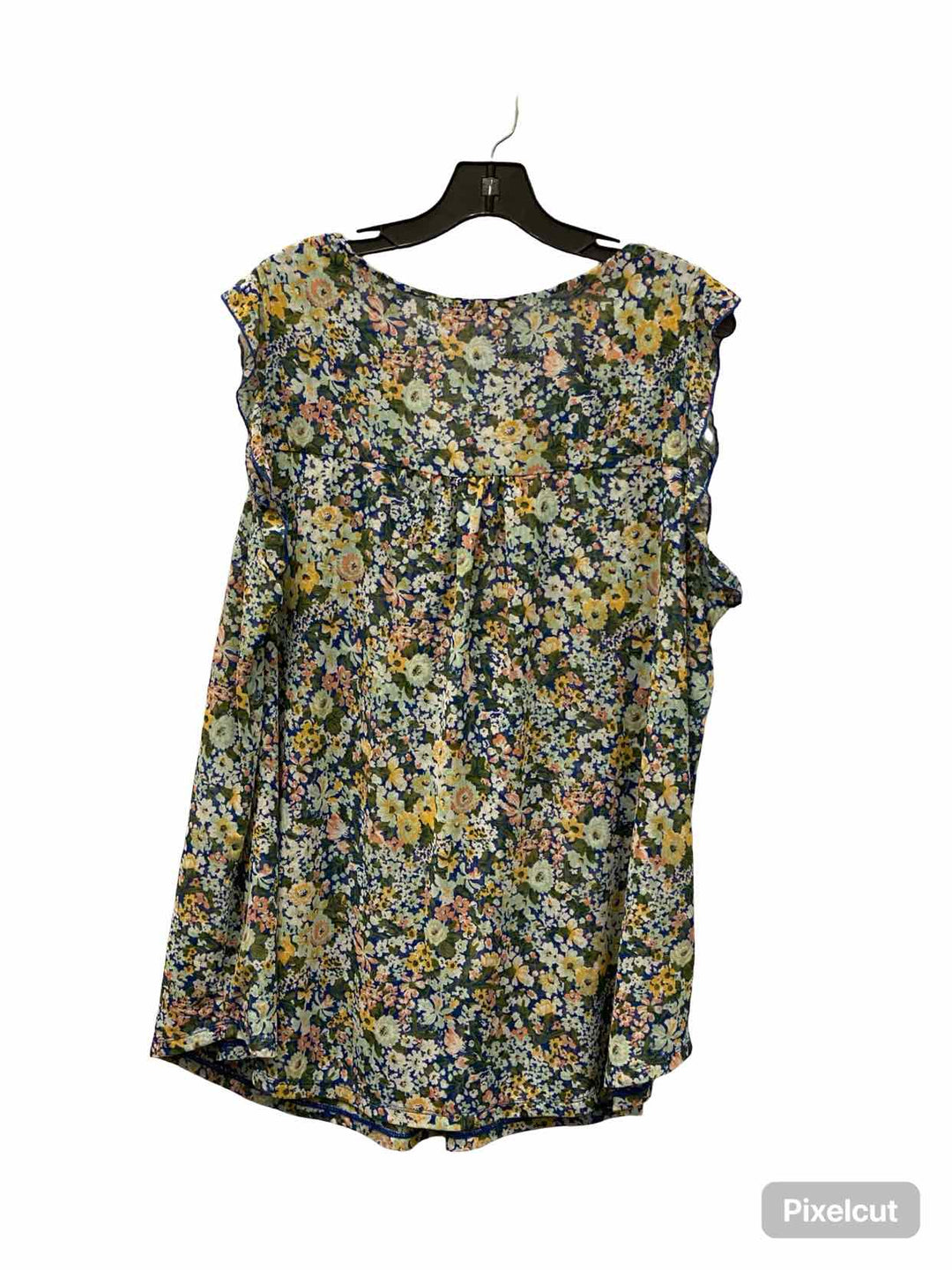 Lane Bryant Size 18/20 Green Blue Floral Short Sleeve Shirts