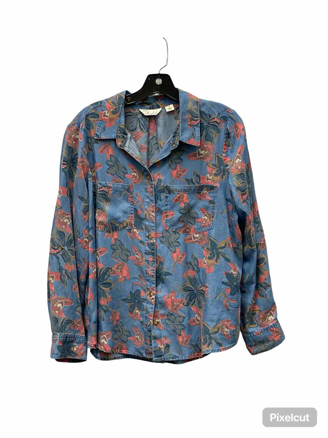 Caffe Marrakesh Size S Blue Pink Floral Long Sleeve Shirts