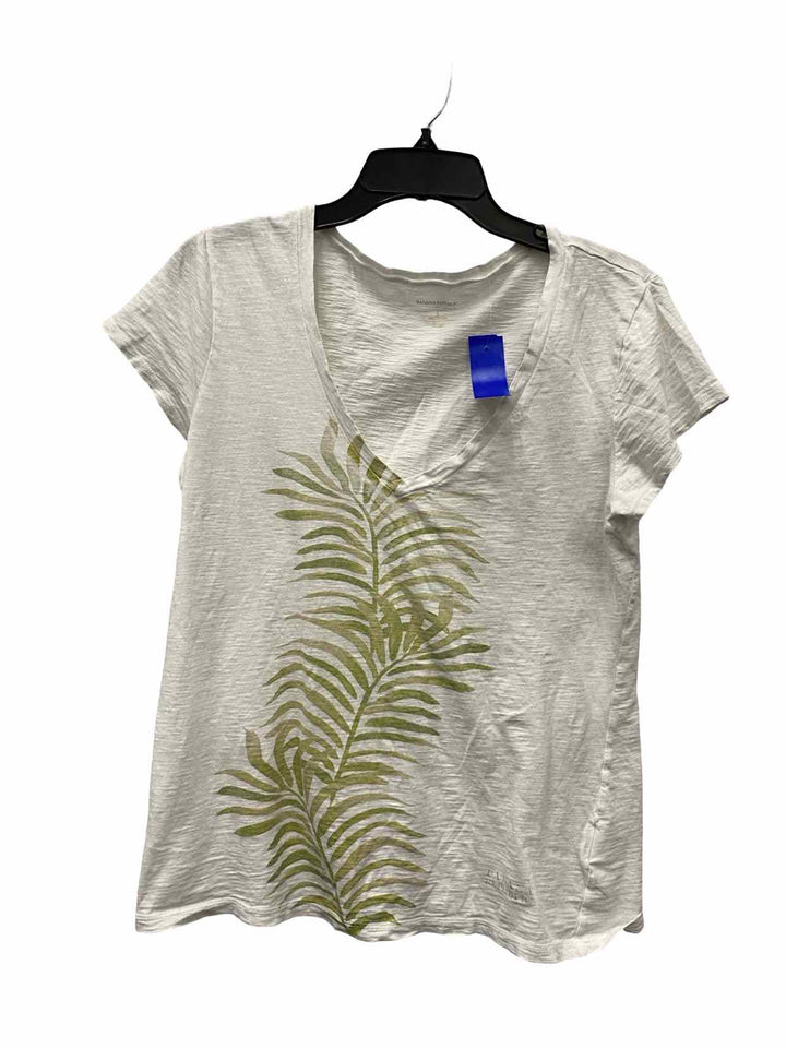 Banana Republic Size L White Green Leafy 100% cotton Short Sleeve Shirts