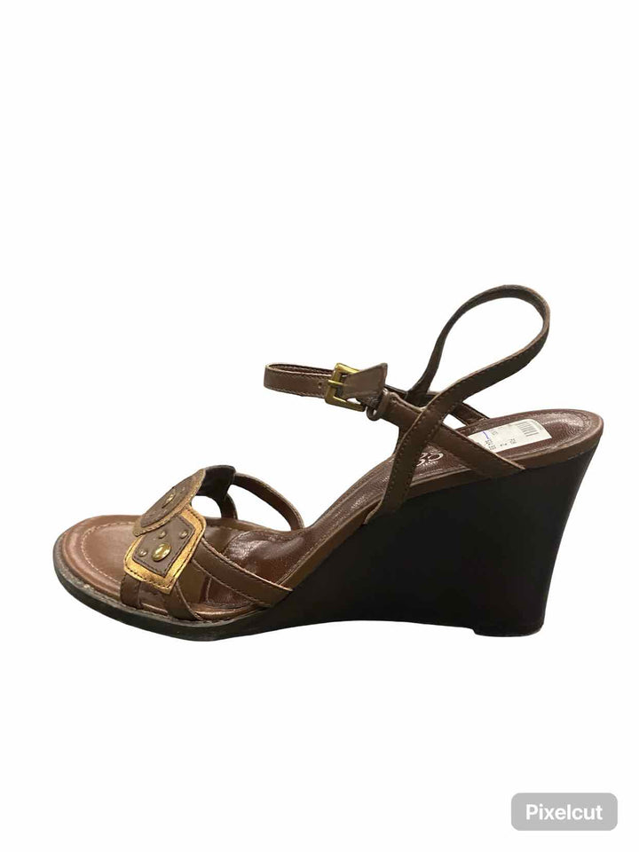 Franco Sarto Shoe Size 7.5 Brown Bronze Leather Sandal Heels