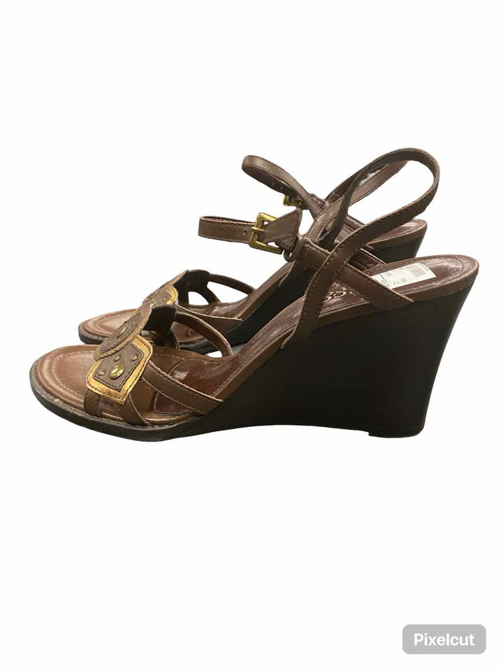 Franco Sarto Shoe Size 7.5 Brown Bronze Leather Sandal Heels