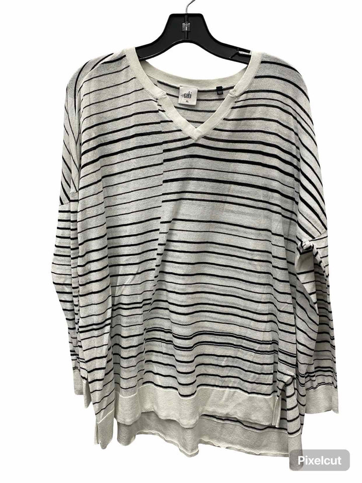 Cabi Size XL White Blue Striped Long Sleeve Shirts