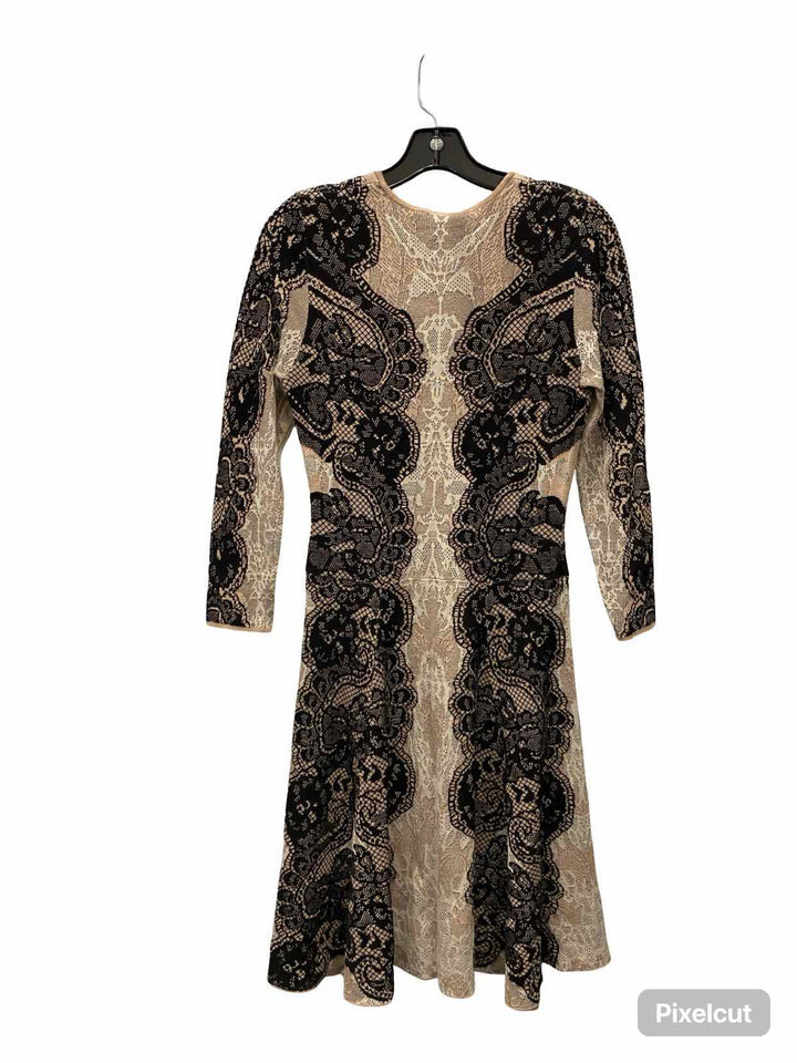 BCBG Size S Black Beige Print Knit Dress
