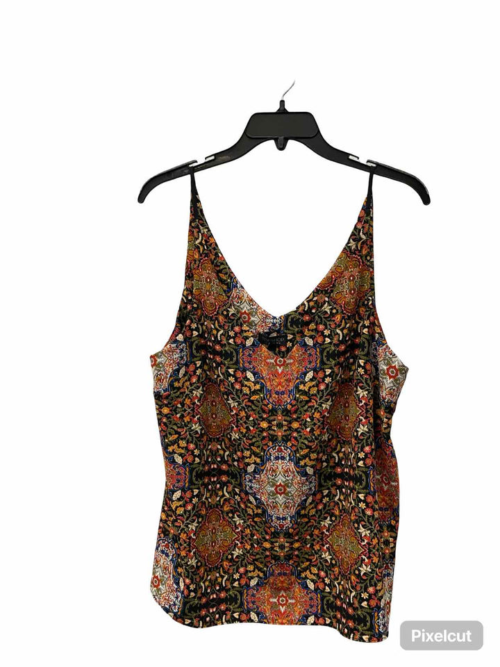 TOPSHOP Size 12 Black Orange Print Tank Top