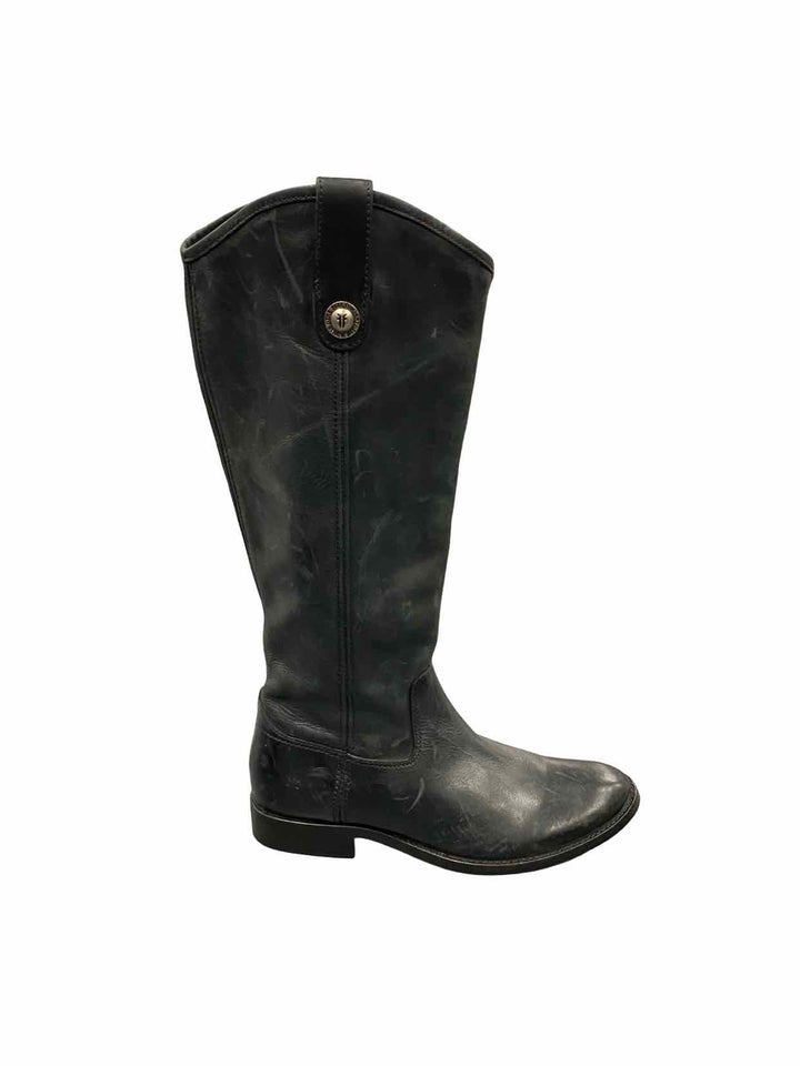 Frye Shoe Size 6 Black Leather Melissa Button Inside Zip Boots(knee)