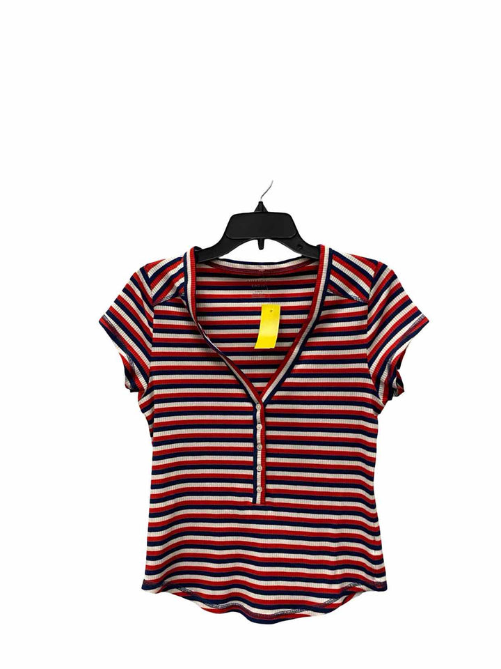 American Eagle Size L Red navy Striped Short Sleeve Shirts