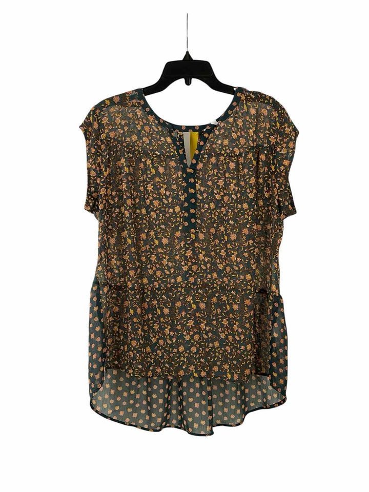 DR2 Size L Green Yellow Floral Short Sleeve Shirts