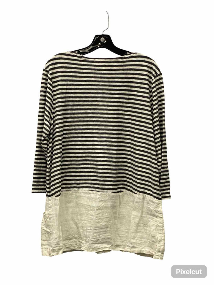 Cut Loose Size L White Gray Striped Linen Blend Long Sleeve Shirts