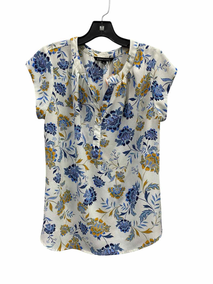 41 Hawthorn Size L White Blue Short Sleeve Shirts