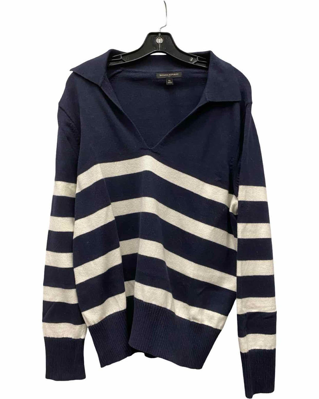 Banana Republic Size XL Navy Blue White Striped Sweater