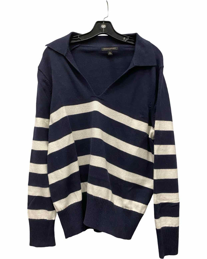 Banana Republic Size XL Navy Blue White Striped Sweater