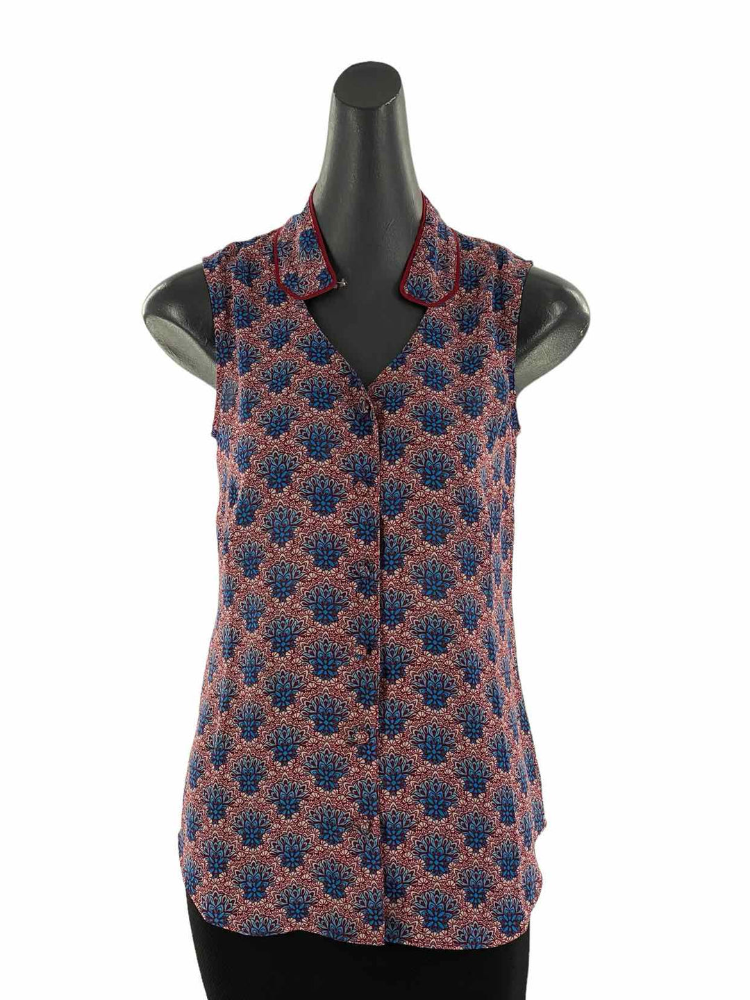 Cabi Size XS Burgundy Blue Print Button Up Tank Top