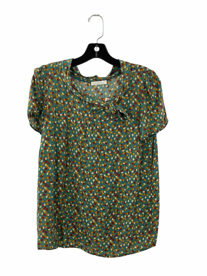 Promod Size 14 Green Floral Short Sleeve Shirts
