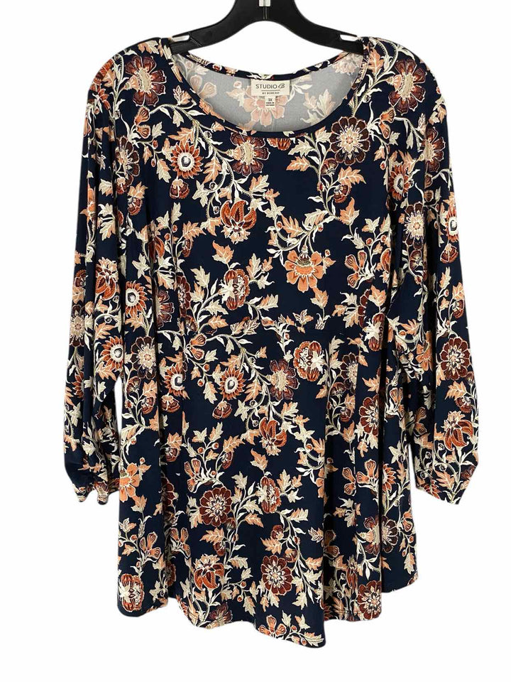 Studio B by Bobeau Size 3X Navy Orange Floral Long Sleeve Shirts