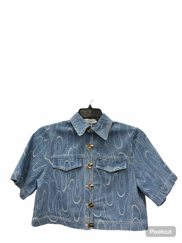 Petal + Pup Size 4 Blue White Print Denim Short Sleeve Shirts
