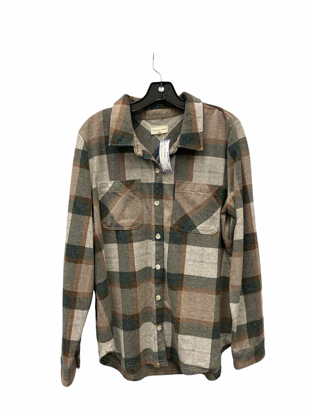 Thread & Supply Size L Green Beige Plaid Long Sleeve Shirts