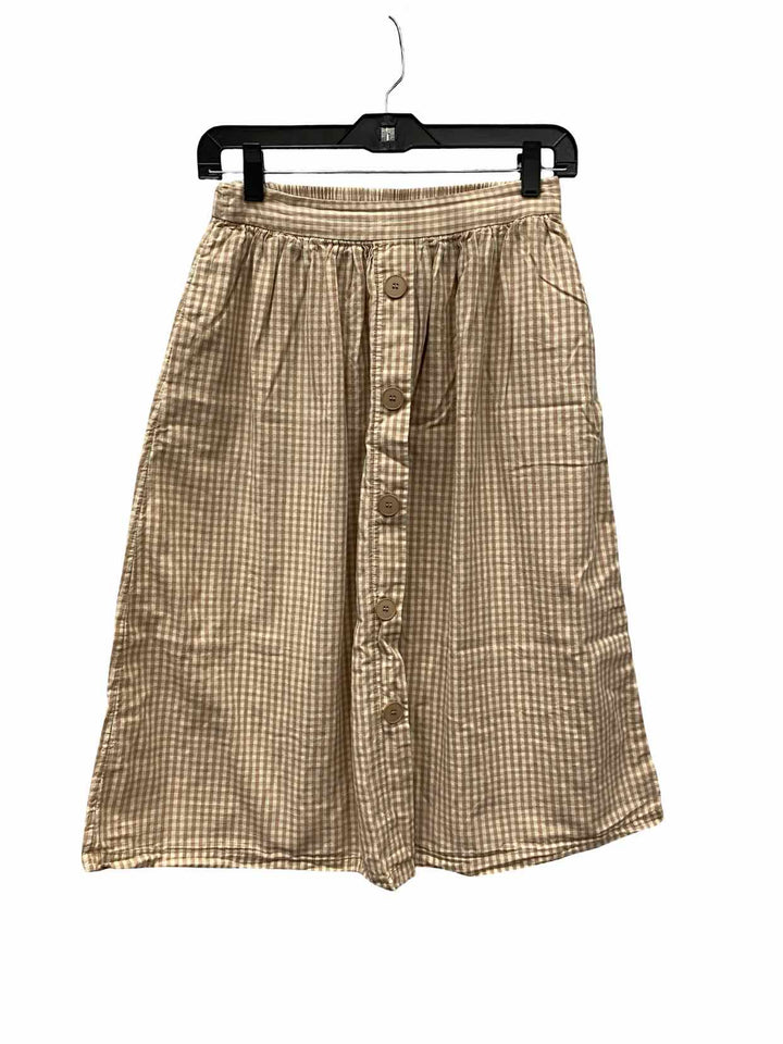 Oak + Fort Size S Beige Plaid Skirt