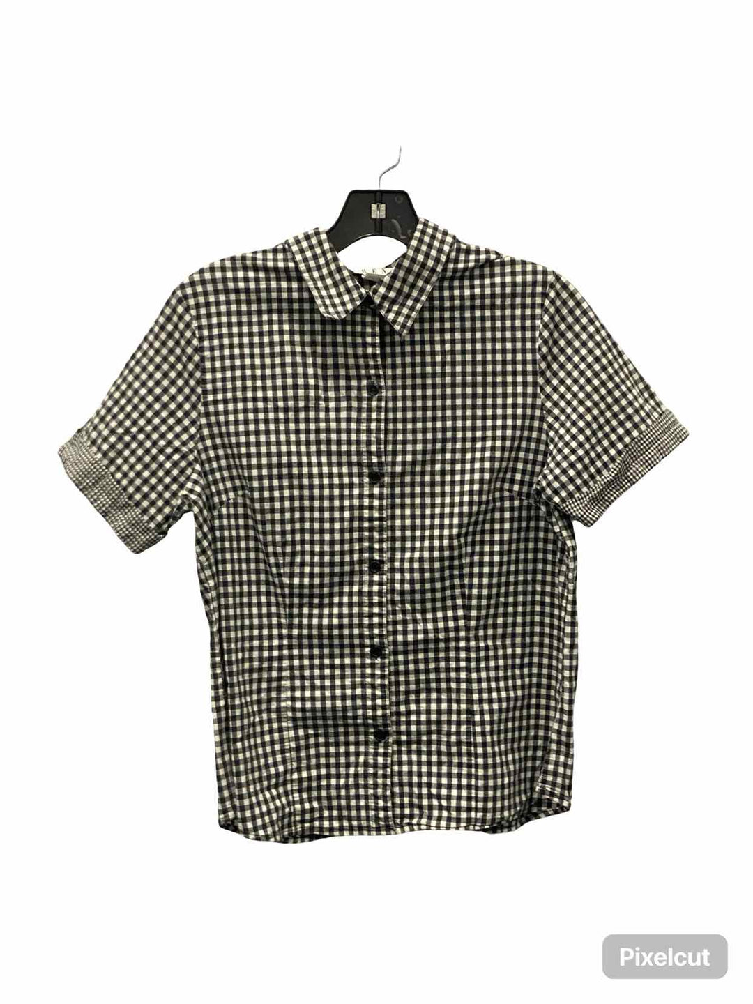 Erena Size L Gray White Gingham Short Sleeve Shirts