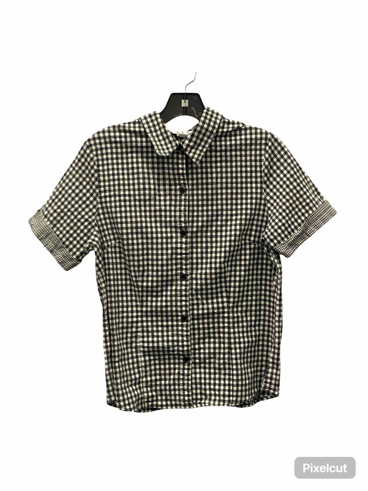 Erena Size L Gray White Gingham Short Sleeve Shirts
