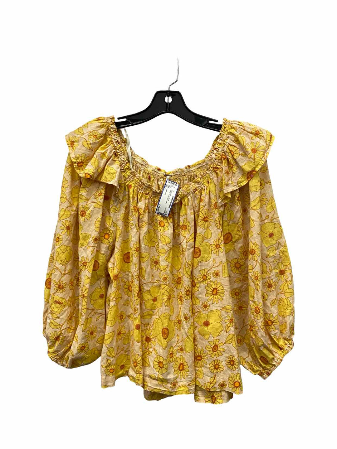 Free People Size L Yellow Floral 100% cotton Long Sleeve Shirts