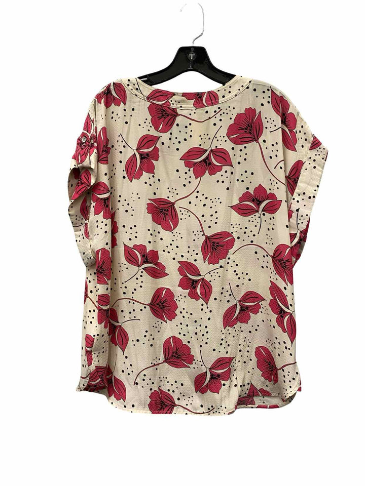 Cabi Size L Beige Pink Floral Short Sleeve Shirts