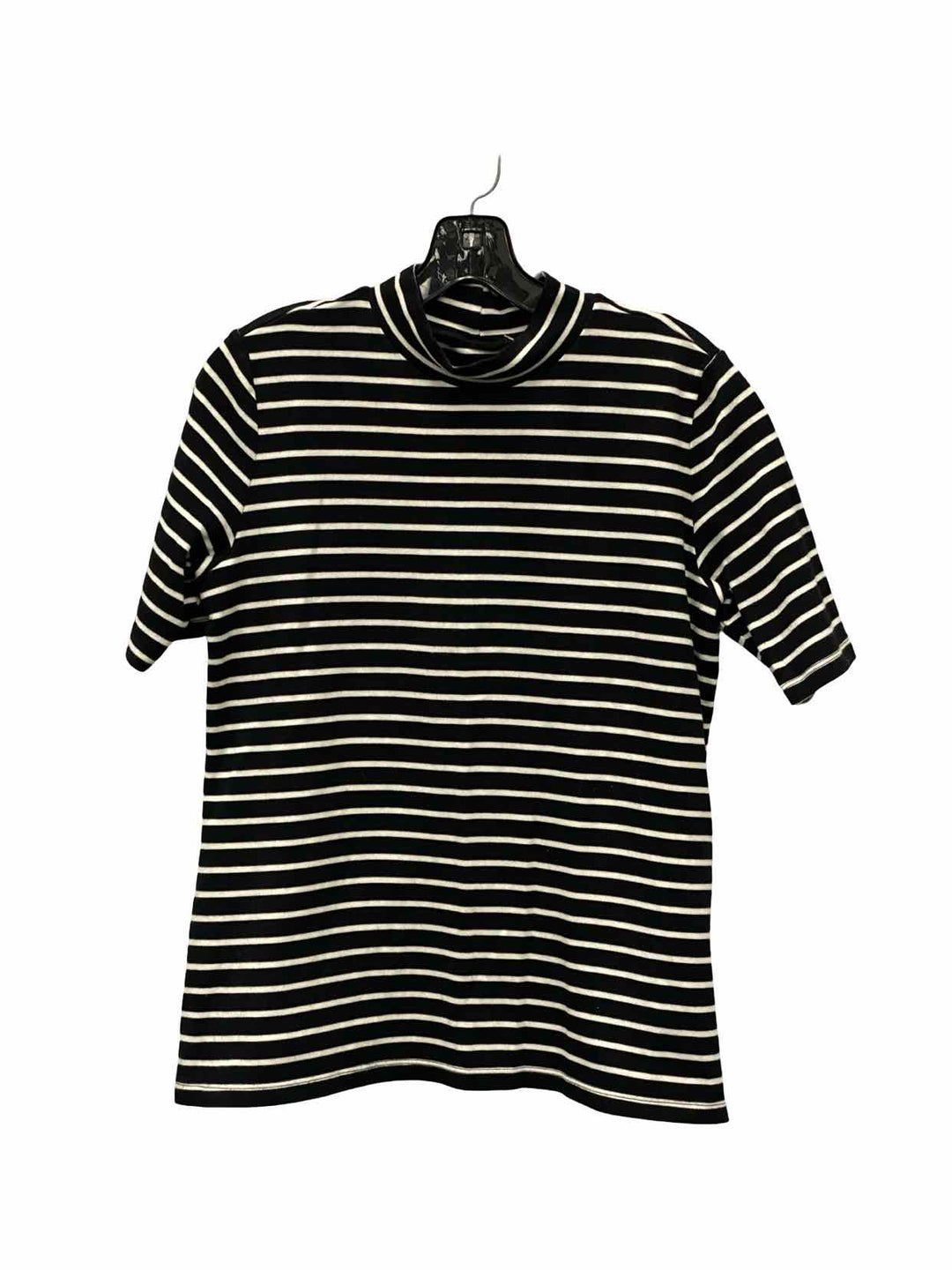 Isaac Mizrahi Live! Size M Black White Striped 100% cotton Short Sleeve Shirts
