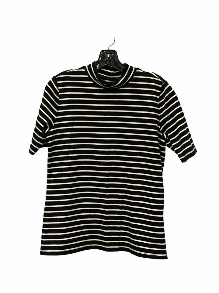 Isaac Mizrahi Live! Size M Black White Striped 100% cotton Short Sleeve Shirts