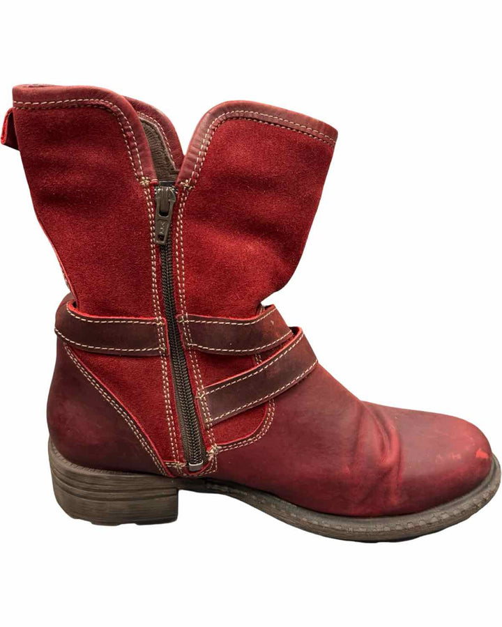 Bos and Co Shoe Size 37 Red Leather Wool Lined Waterproof Boots(Ankle)
