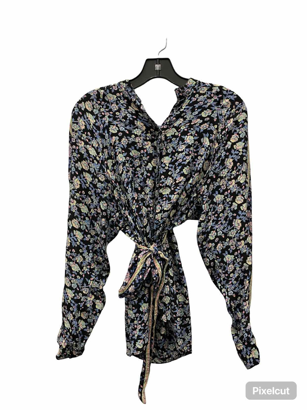 Free People Size M Blue Green Floral Long Sleeve Shirts