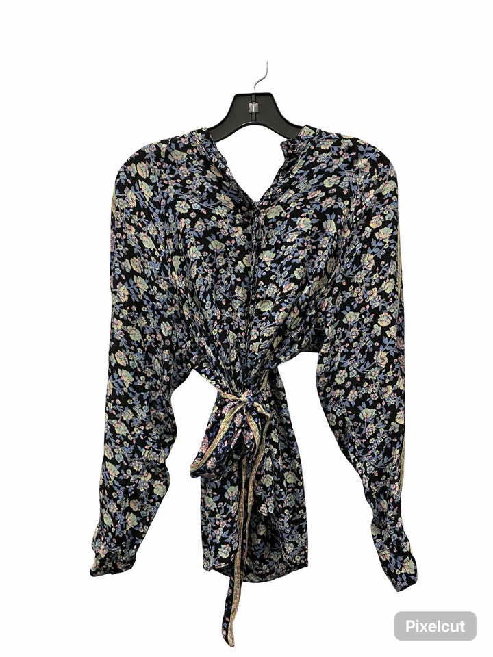 Free People Size M Blue Green Floral Long Sleeve Shirts