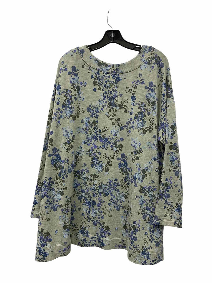 J Jill Size XL Green Floral Long Sleeve Shirts