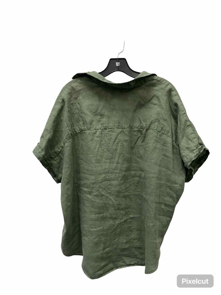 Grayson Size XS Green 100% Linen Short Sleeve Shirts