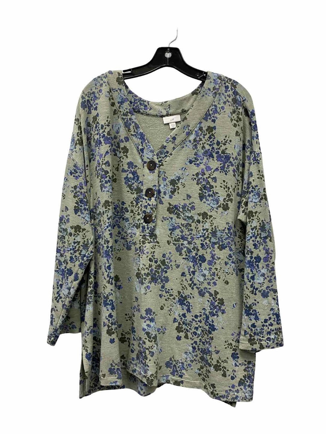 J Jill Size XL Green Floral Long Sleeve Shirts