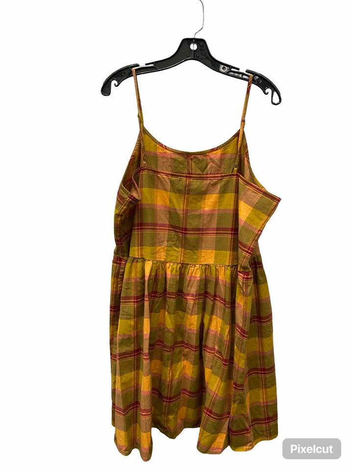 MadeWell Size XL Yellow Plaid 70% Cotton Dress