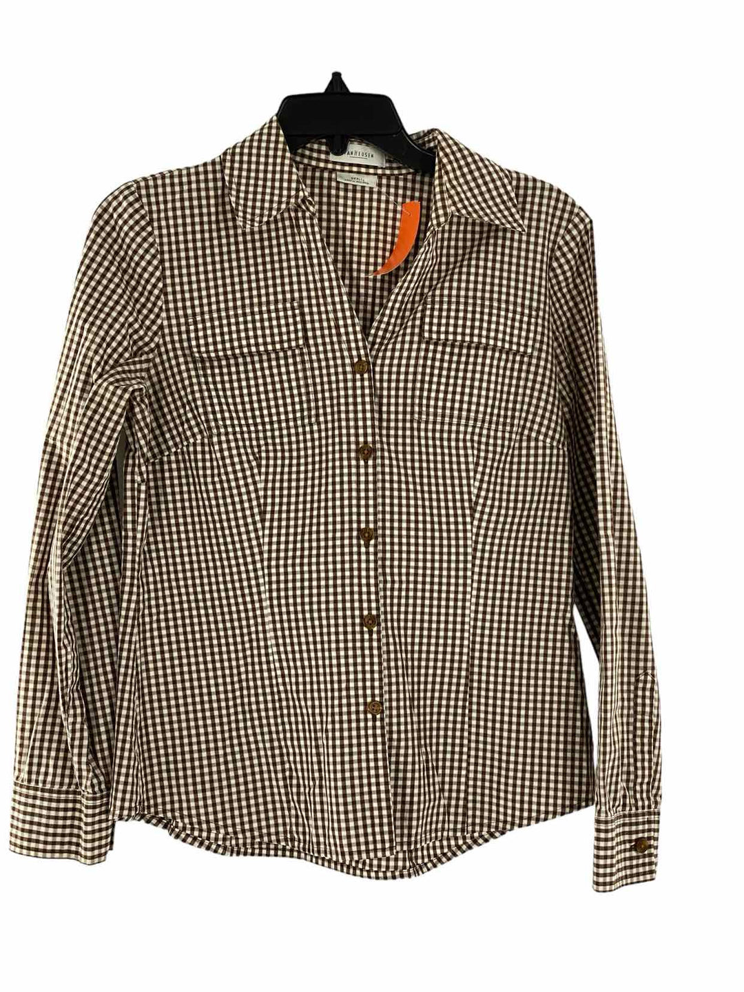 Van Heusen Size S Brown White Plaid Long Sleeve Shirts