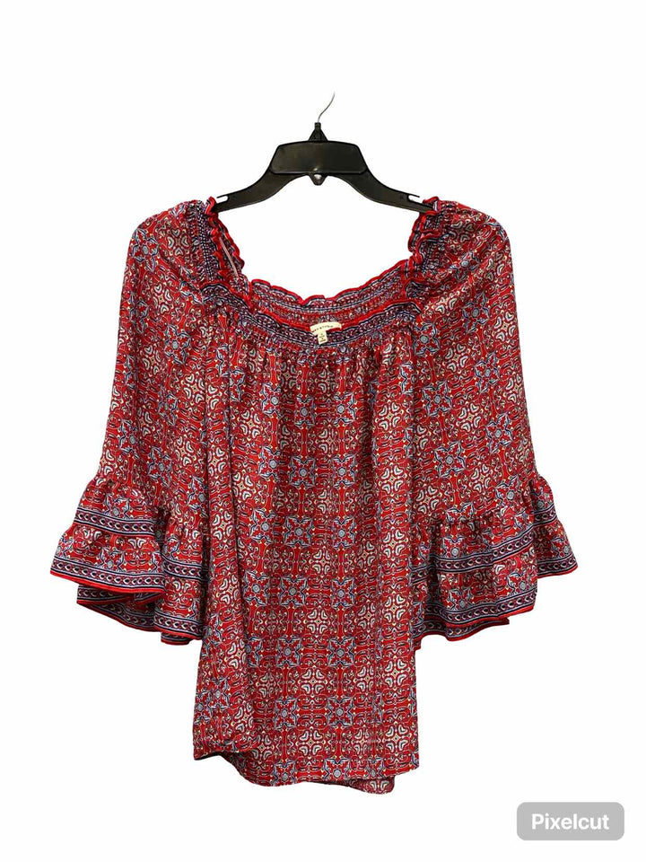 Max Studio Size M Red Blue Print Long Sleeve Shirts