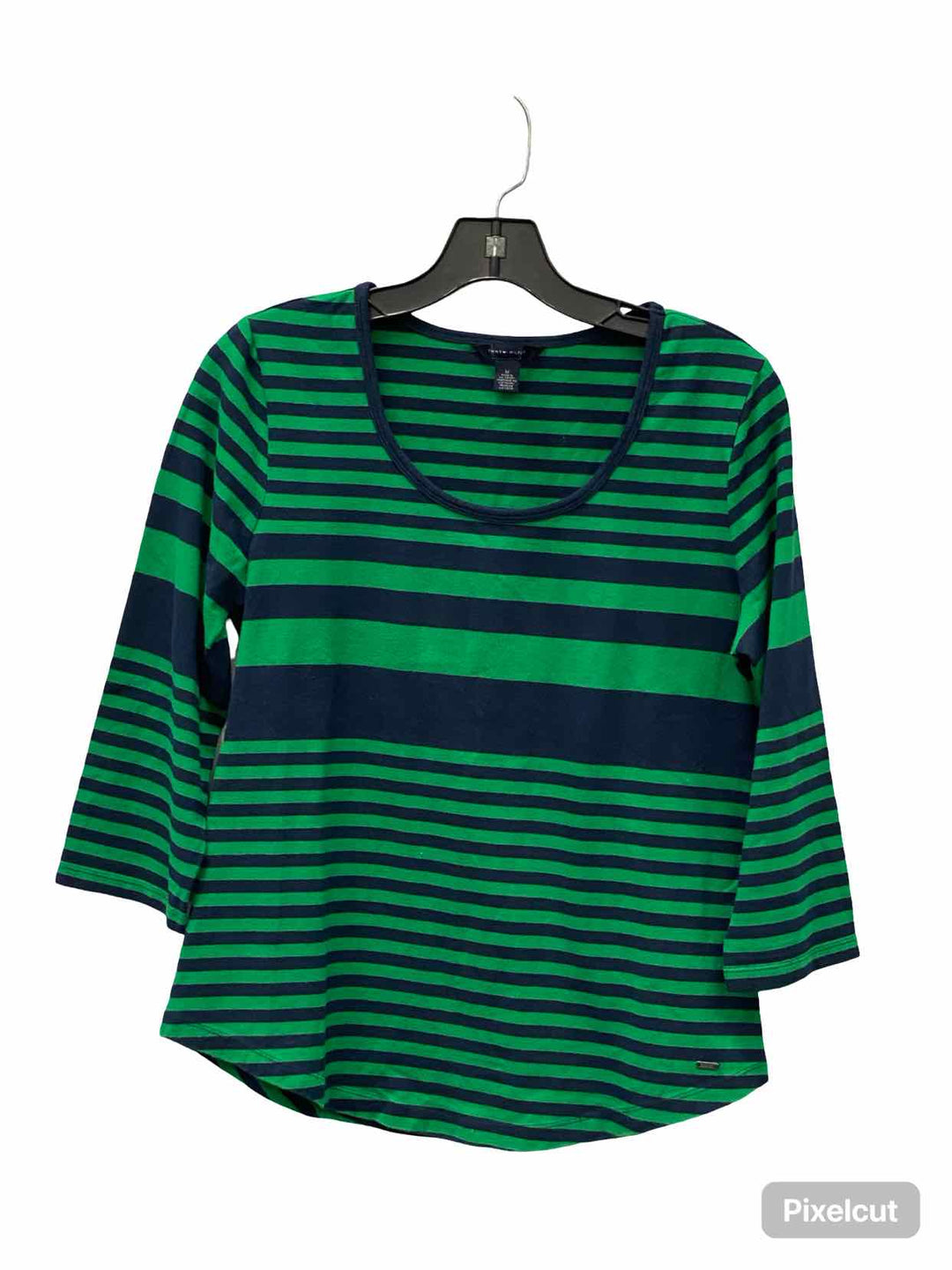 Tommy Hilfiger Size M Green navy Striped Long Sleeve Shirts