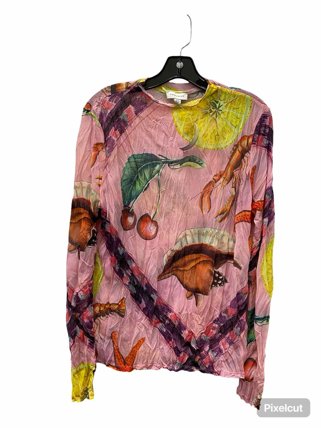 TOPSHOP Size 12 Pink Print Long Sleeve Shirts