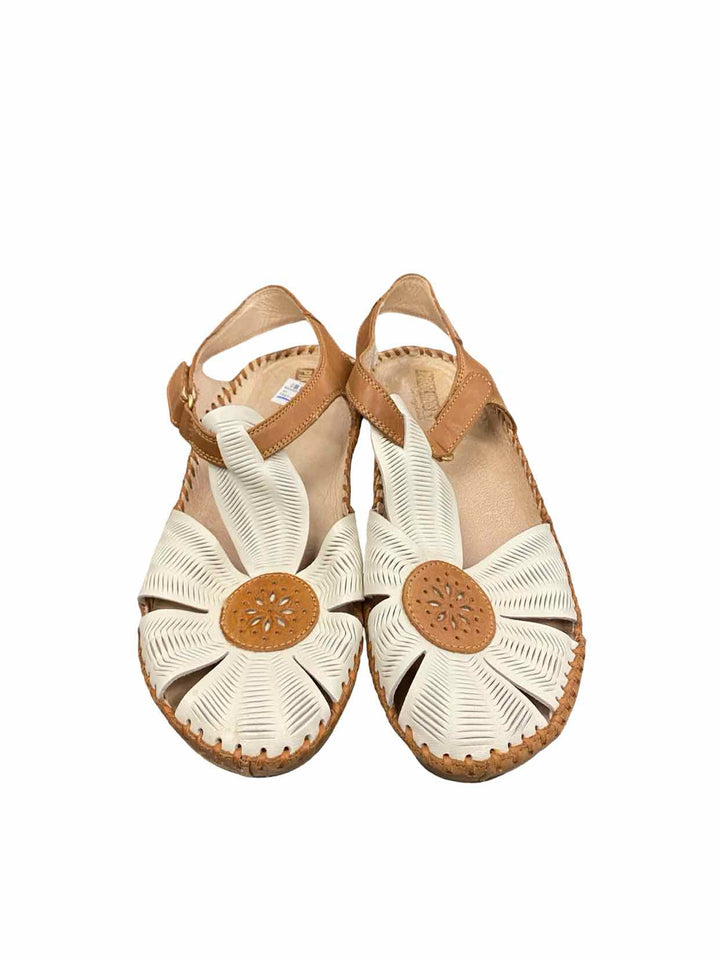 Pikolinos Shoe Size 41 Brown Cream Leather P. Vallarta Sandals