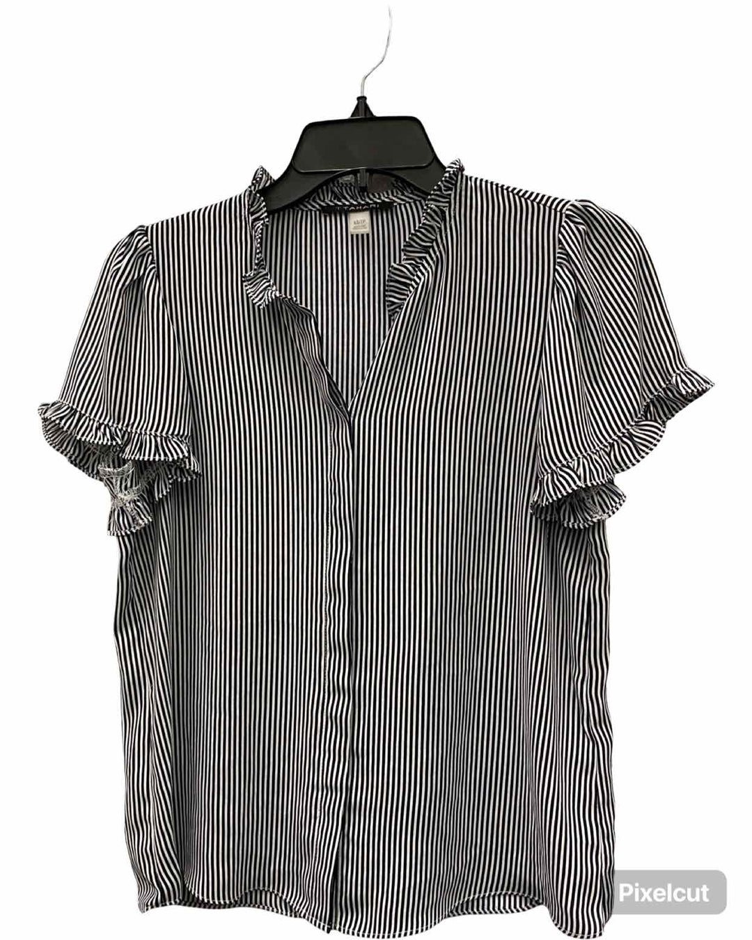 T Tahari Size XS White Black Striped Short Sleeve Shirts