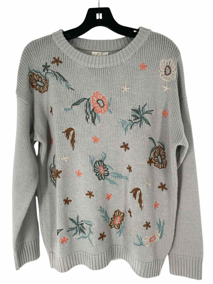 Easel Size S Grey Embroidered Knit Sweater