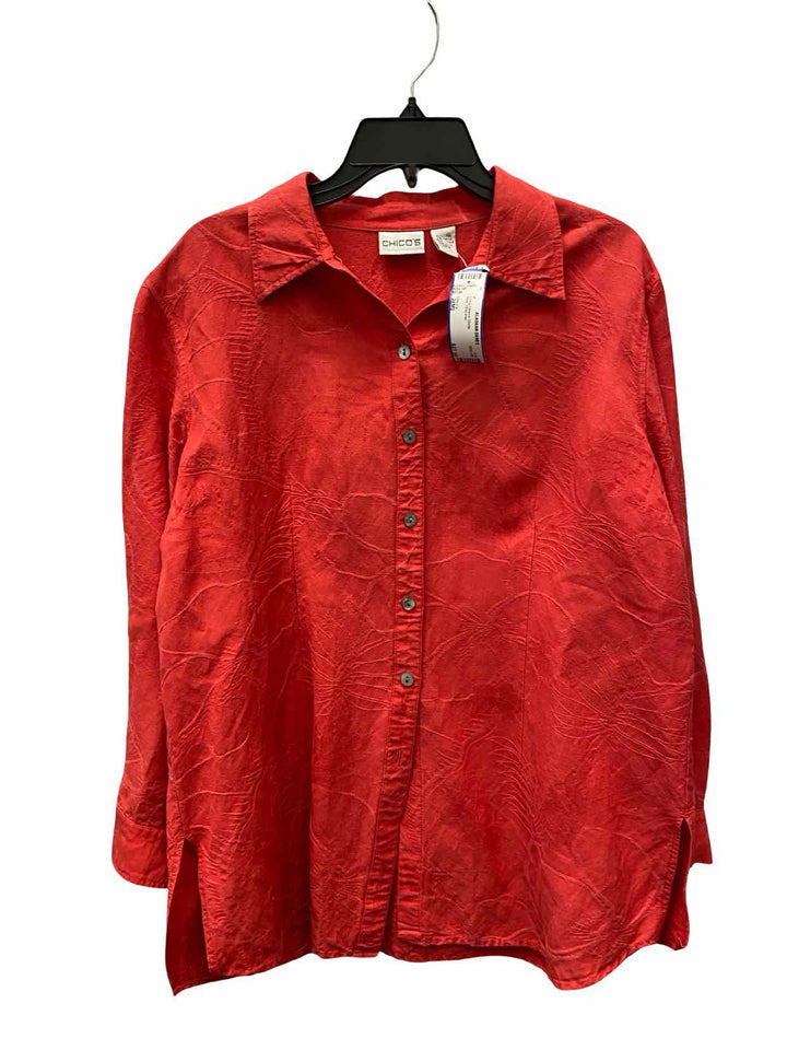 Chico's Size 2(M) Red 54%Linen Long Sleeve Shirts